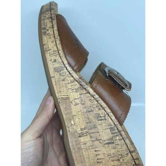 BOC Brown Leather Cork Wedge Sandals Buckle Heels C19023 Women Size 10 - Picture 9 of 10